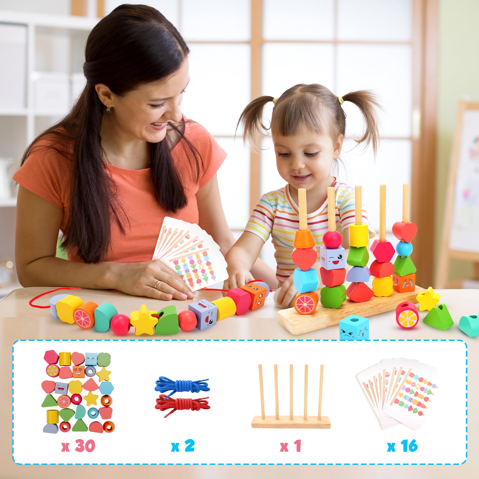 Bead Montessori Toys Wooden Preschool Learning Toys Lacing Beads Toy for Kids