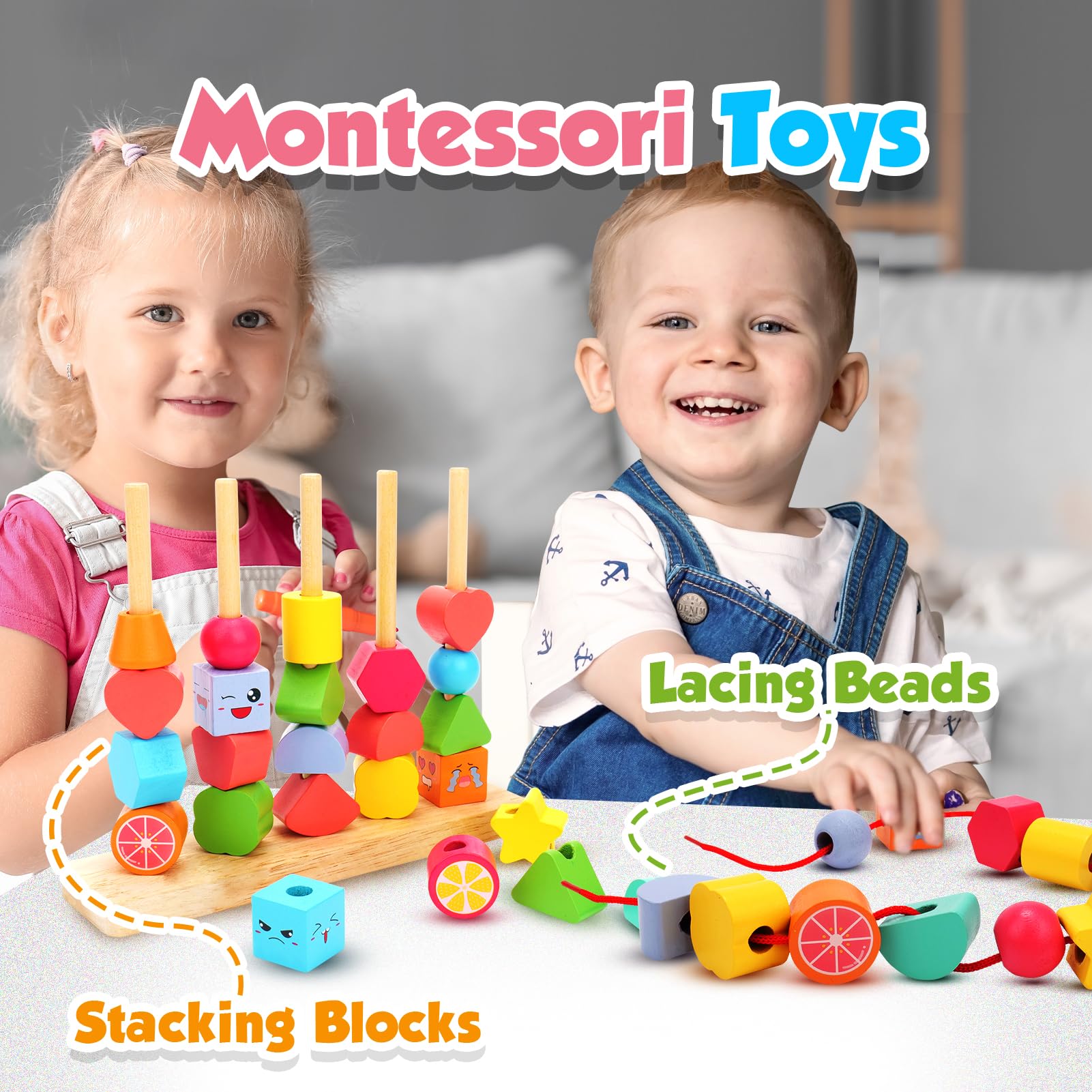 Bead Montessori Toys Wooden Preschool Learning Toys Lacing Beads Toy for Kids