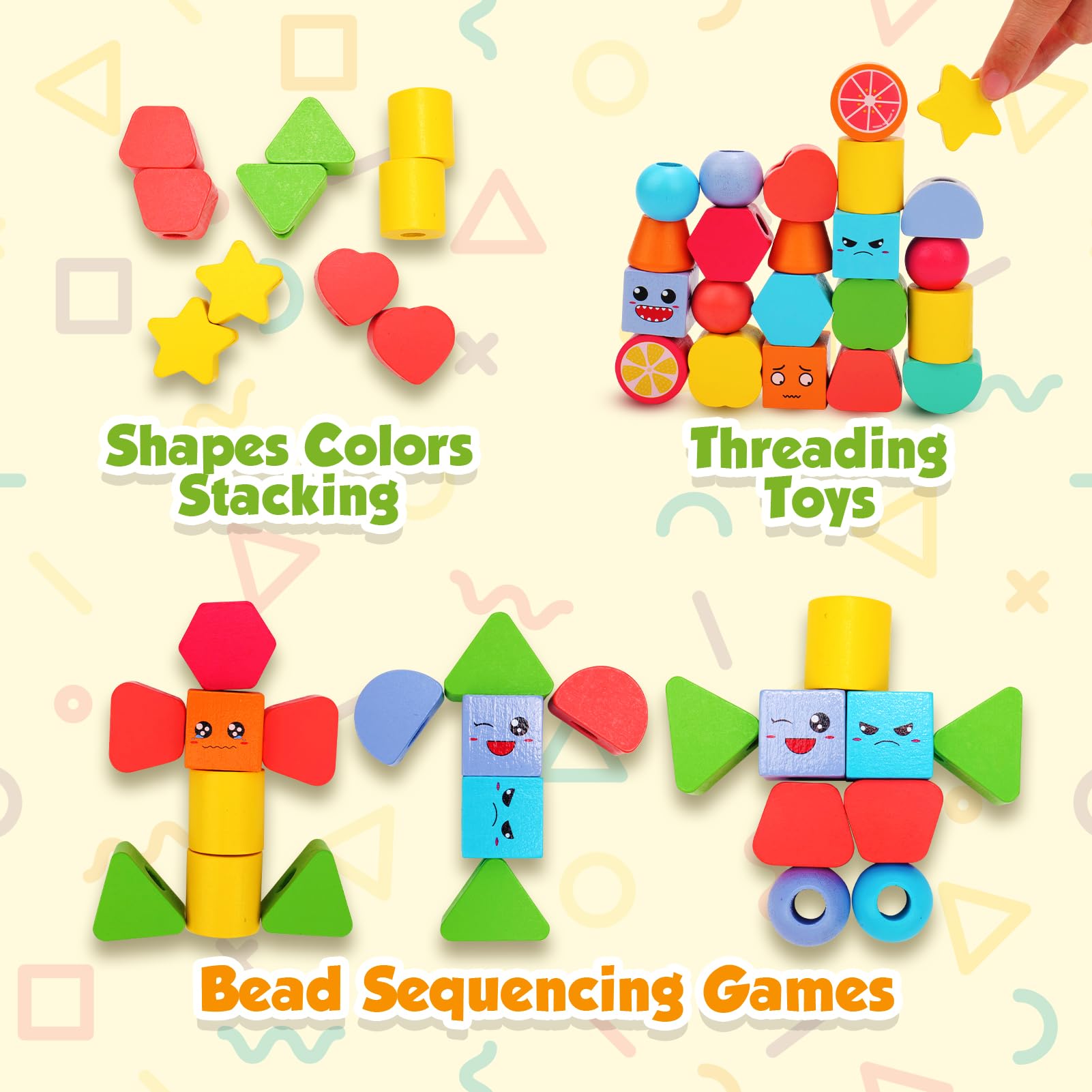 Bead Montessori Toys Wooden Preschool Learning Toys Lacing Beads Toy for Kids
