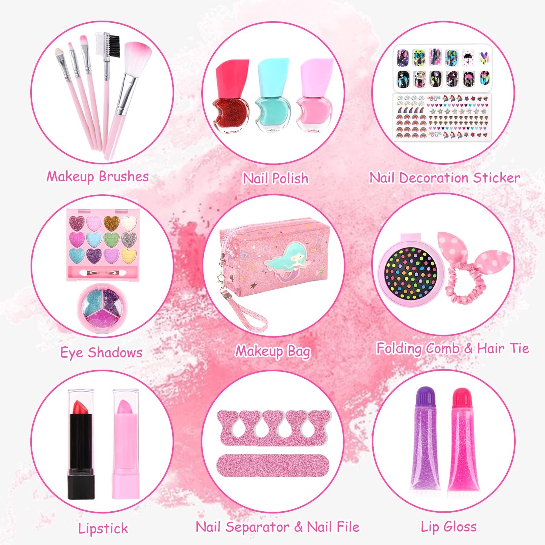 DIY Makeup Kit Girls Makeup Kit Toy Cosmetics Play Sets Children Girls Makeup Kit For Girl Real Washable (9)