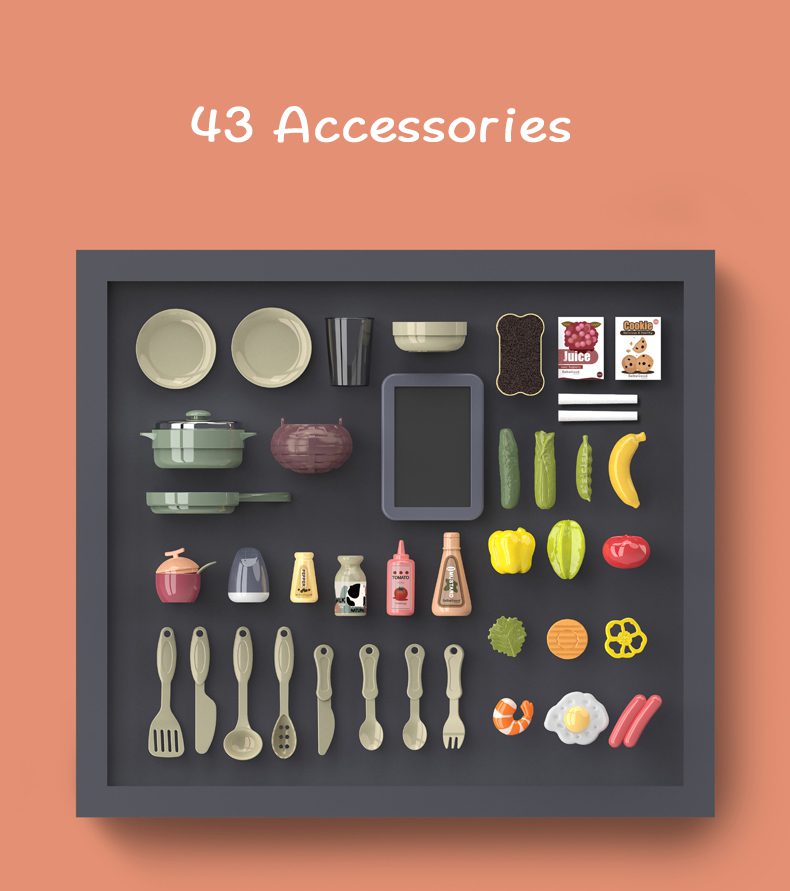 Electric Kitchen Toy 43 PCS Accessories Cookware Toy Kids Chef Pretend Play 28 inch Height (11)