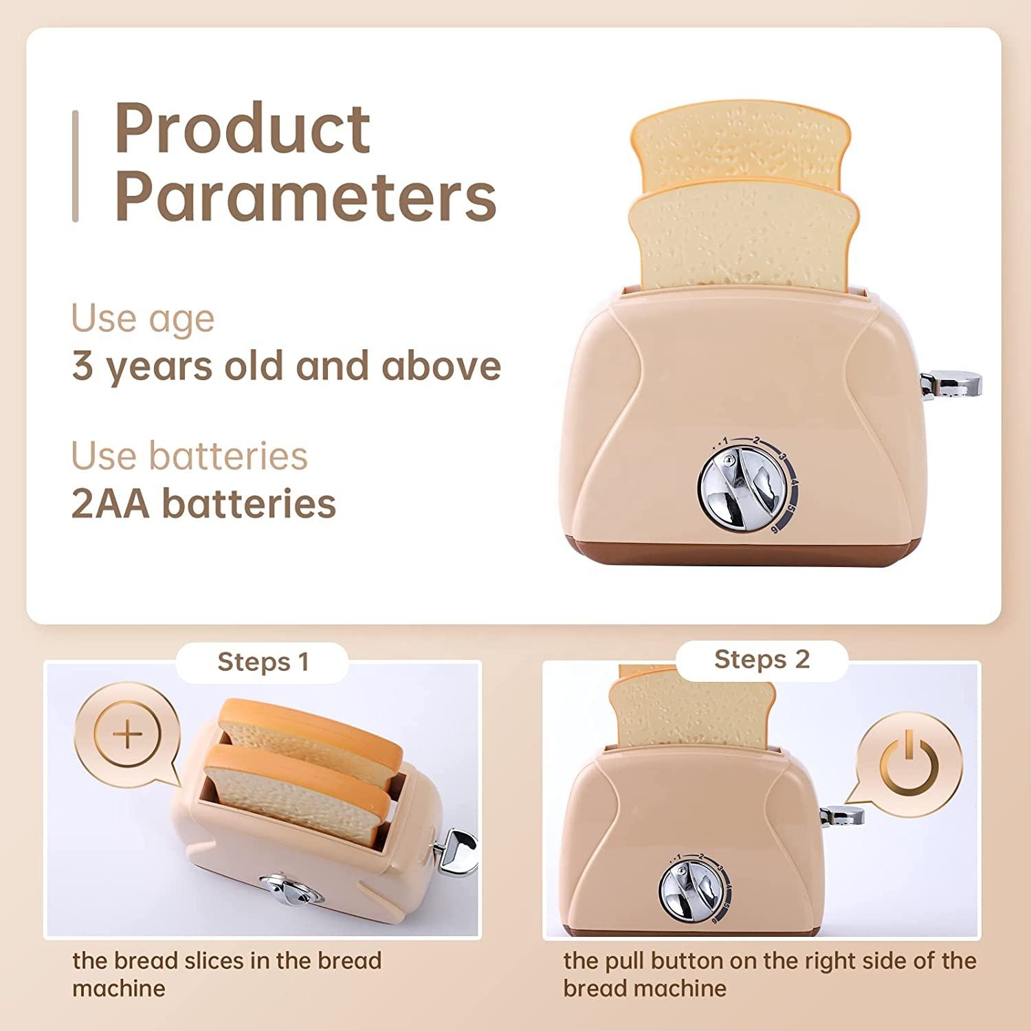 Home Appliance Toy Improve Creativity Bread Maker With Rotary Knob For Bread Bouncing Pretend Play Kids Kitchen Set (2)