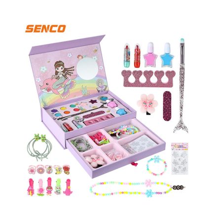 Kids Makeup Kit Girl Pretend Play Washable Princess Real Cosmetic Beauty Set with Mirror & DIY Bracelet