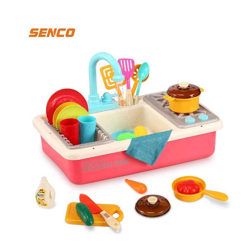 Kids Wash Dish Set Preschool Kitchen Sink Toy Battery Operated Automatic Water Running Cooking Play Set (9)