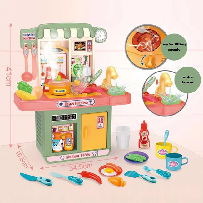 Kitchen Set Toy Lovely Pretend Play Toys Cooking Table Spray Water Spray Mist Kids With Light And Music (3)