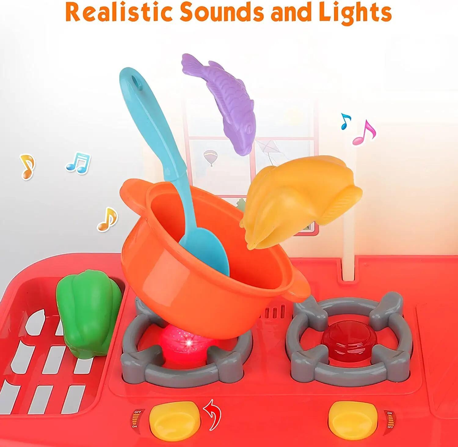 Kitchen Set Toy Lovely Pretend Play Toys Cooking Table Spray Water Spray Mist Kids With Light And Music (9)