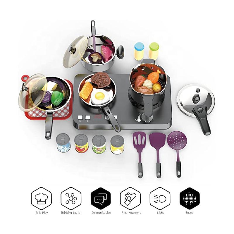 Kitchenware Set Cooking Toys Stainless Steel Pretend Play Toys Tableware Playhouse Kids Kitchen Set Toy With Light (1)