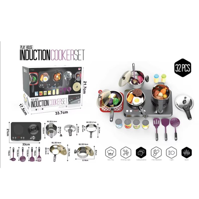 Kitchenware Set Cooking Toys Stainless Steel Pretend Play Toys Tableware Playhouse Kids Kitchen Set Toy With Light (10)
