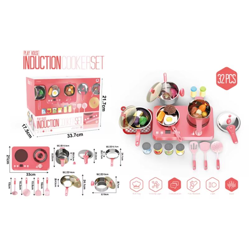 Kitchenware Set Cooking Toys Stainless Steel Pretend Play Toys Tableware Playhouse Kids Kitchen Set Toy With Light (11)