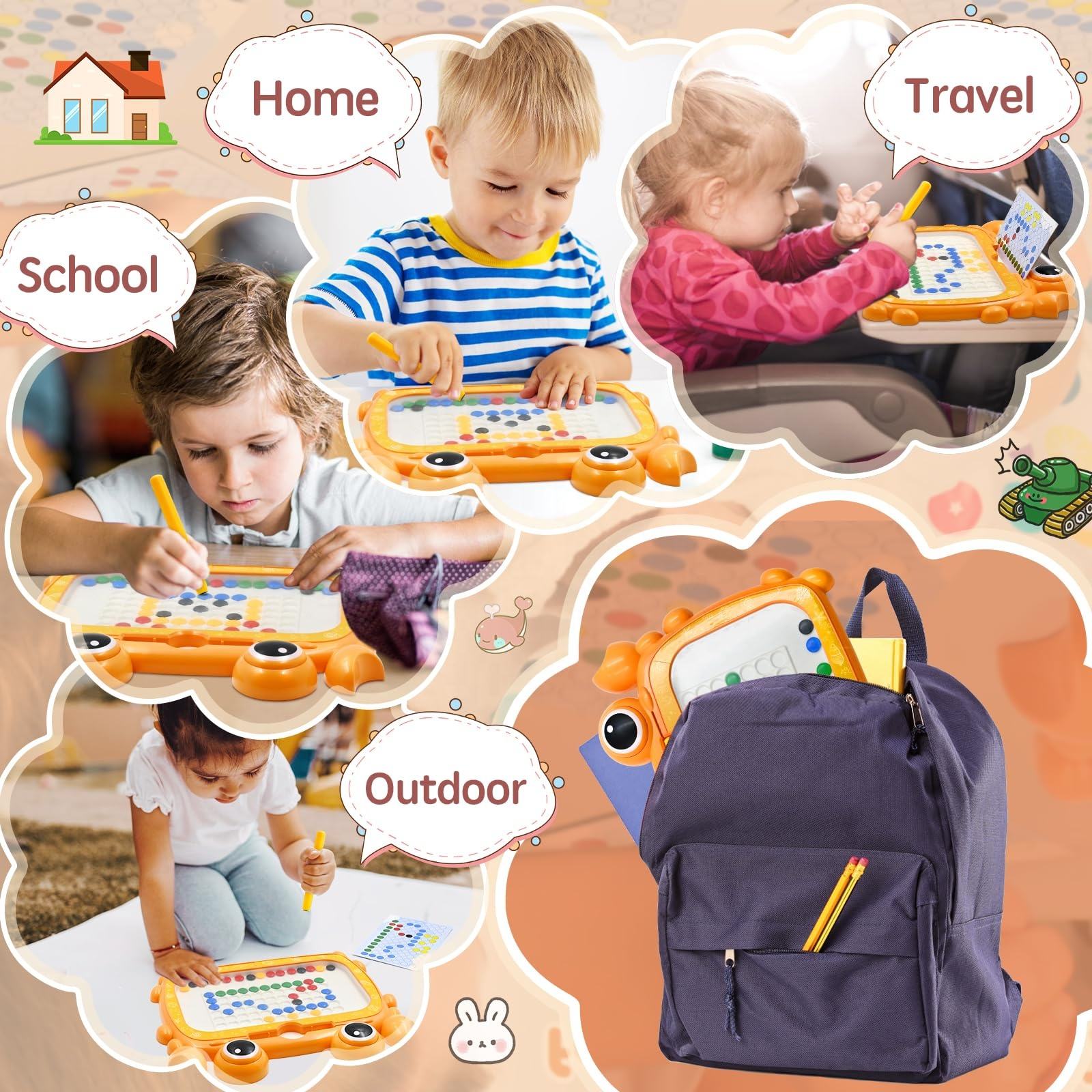 Magnetic Tablet Colorful Beads Drawing Board Crab-Shaped Magnetic Drawing Board Learning Educational Kids Toys (11)
