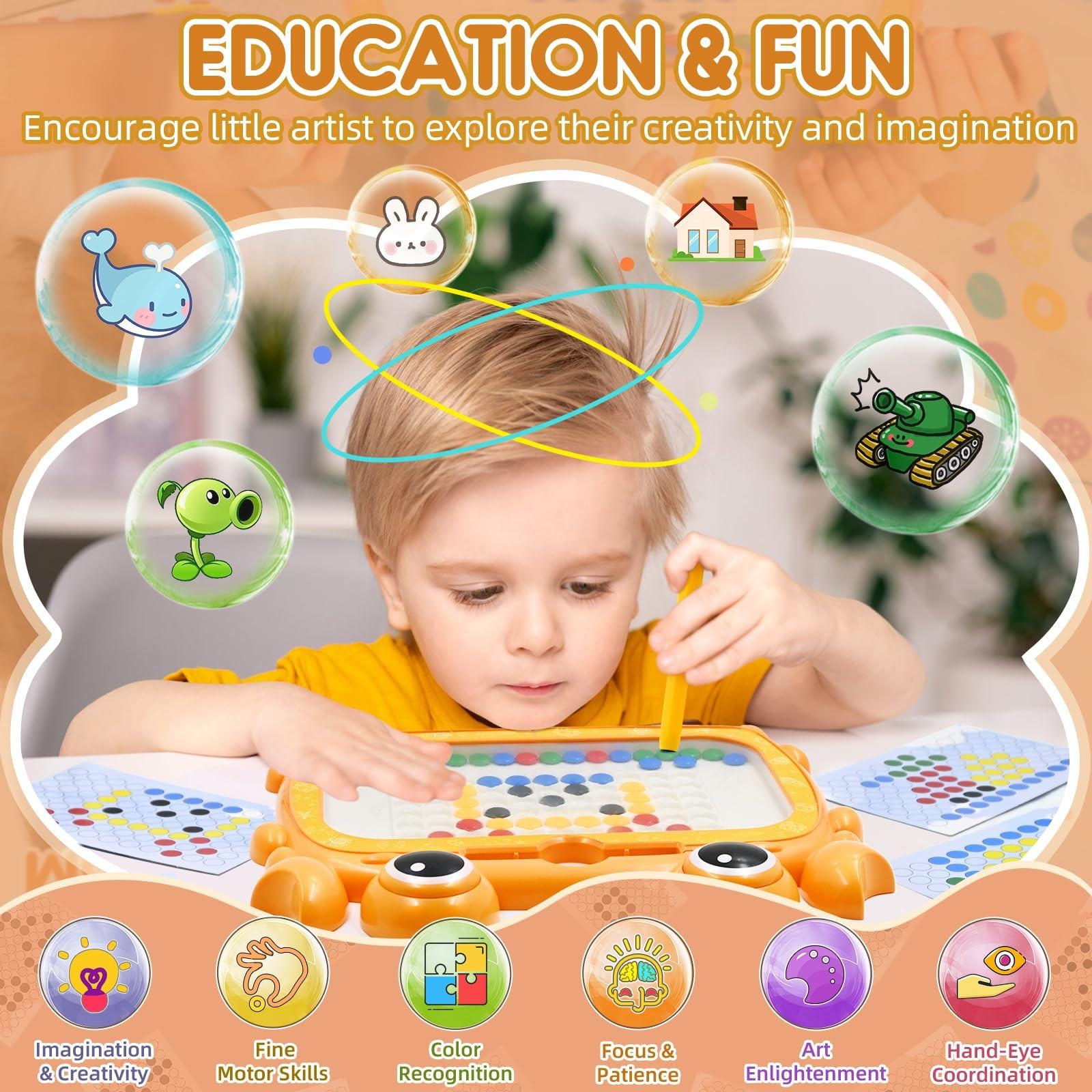 Magnetic Tablet Colorful Beads Drawing Board Crab-Shaped Magnetic Drawing Board Learning Educational Kids Toys (13)