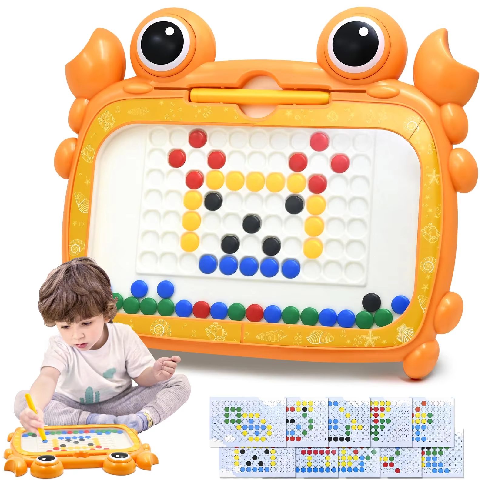 Magnetic Tablet Colorful Beads Drawing Board Crab-Shaped Magnetic Drawing Board Learning Educational Kids Toys (14)