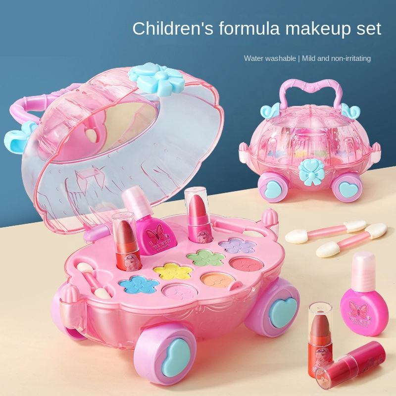Makeup Play Set Toys Kids Pumpkin Cart Cosmetic Set Children's Cosmetics Toy Girl Beauty Nail Polish Play Set Toys (3)