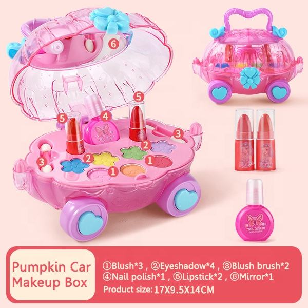 Makeup Play Set Toys Kids Pumpkin Cart Cosmetic Set Children's Cosmetics Toy Girl Beauty Nail Polish Play Set Toys (8)