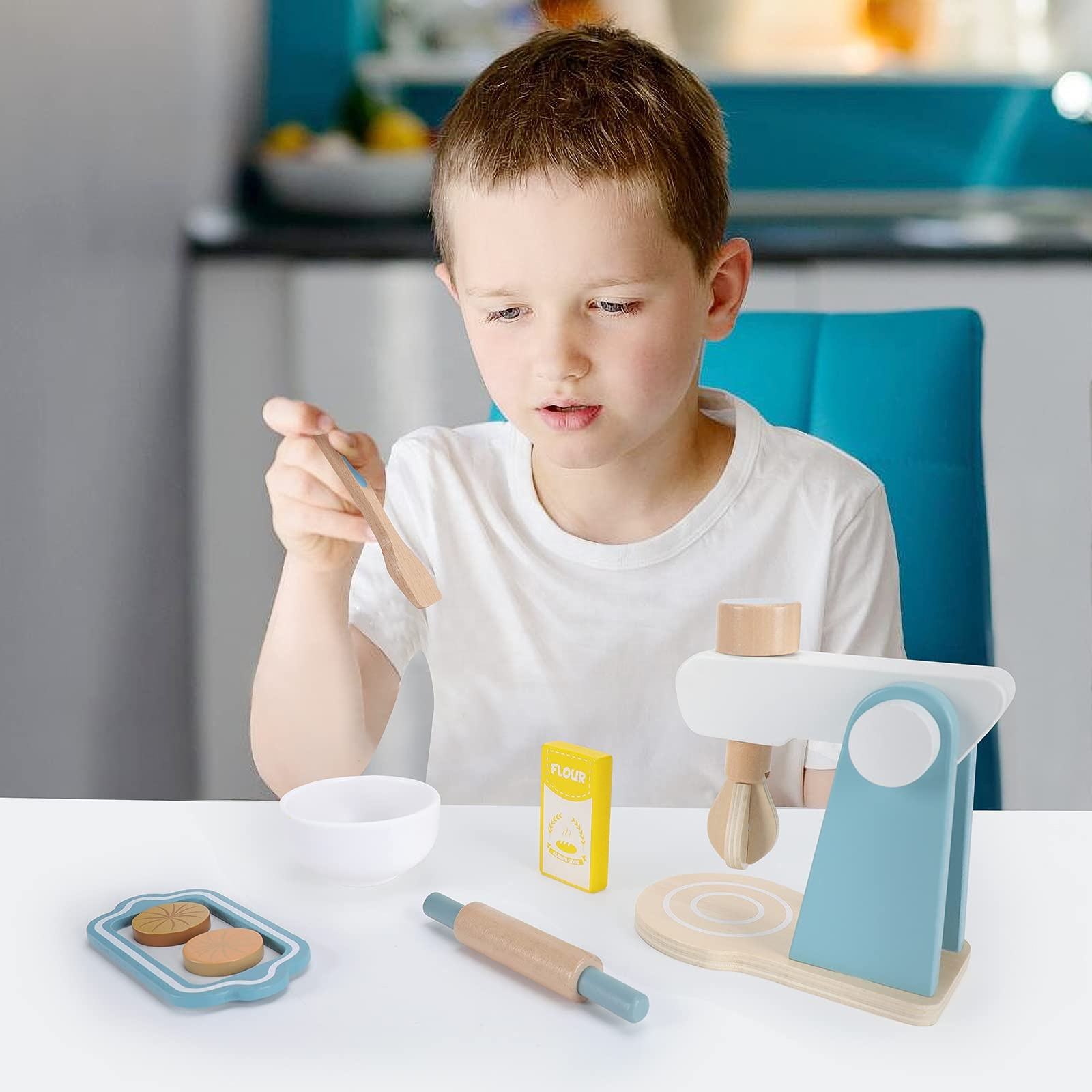 Mixer Wooden Toy Montessori Mixer Set Early Education Wooden Kitchen Toy Accessories Wood Toys For Kids (5)