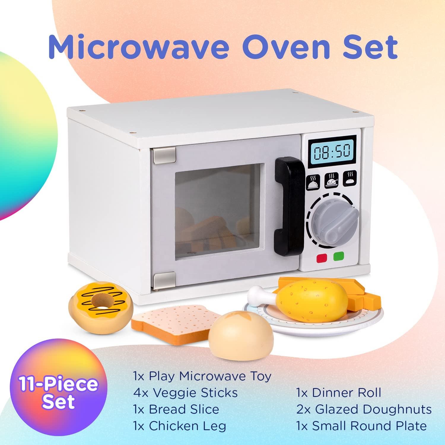 Wood Microwave Oven Play Toaster Wooden Kitchen Play Set Kitchen Accessories