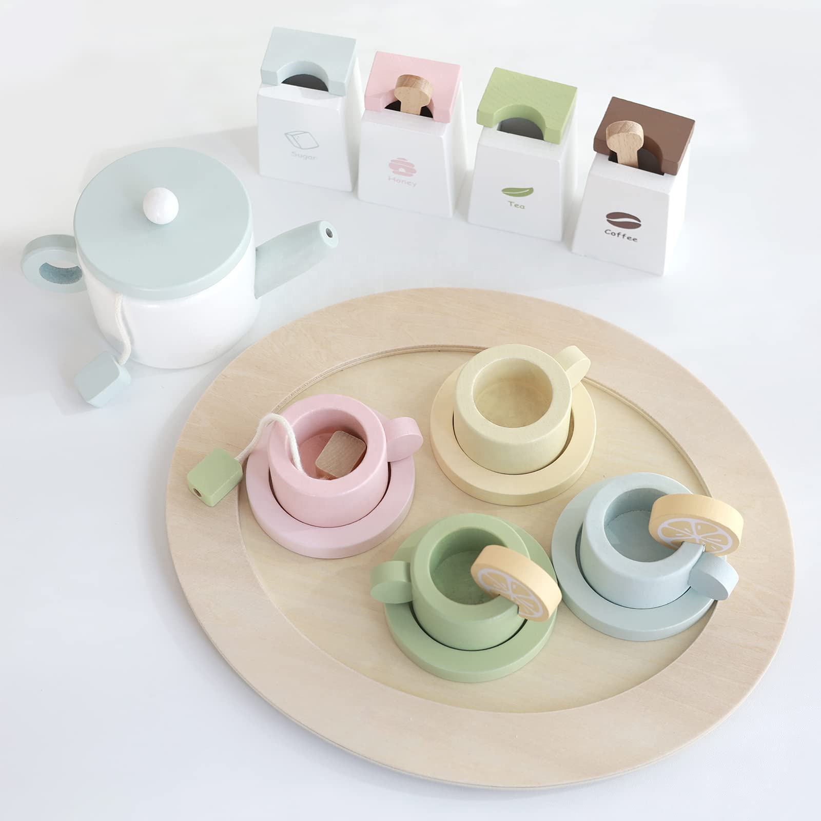 Wood Tea Set Toy Gift Pretend Play Toys Afternoon Tea Wooden Montessori Toys Wooden Tea Set (4)