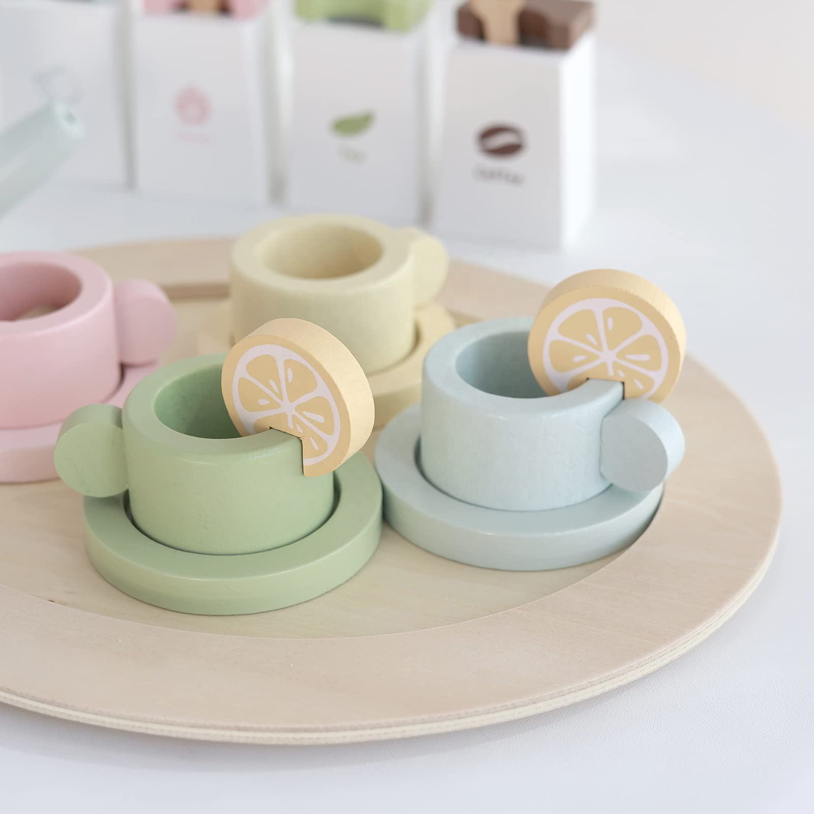 Wood Tea Set Toy Gift Pretend Play Toys Afternoon Tea Wooden Montessori Toys Wooden Tea Set (5)