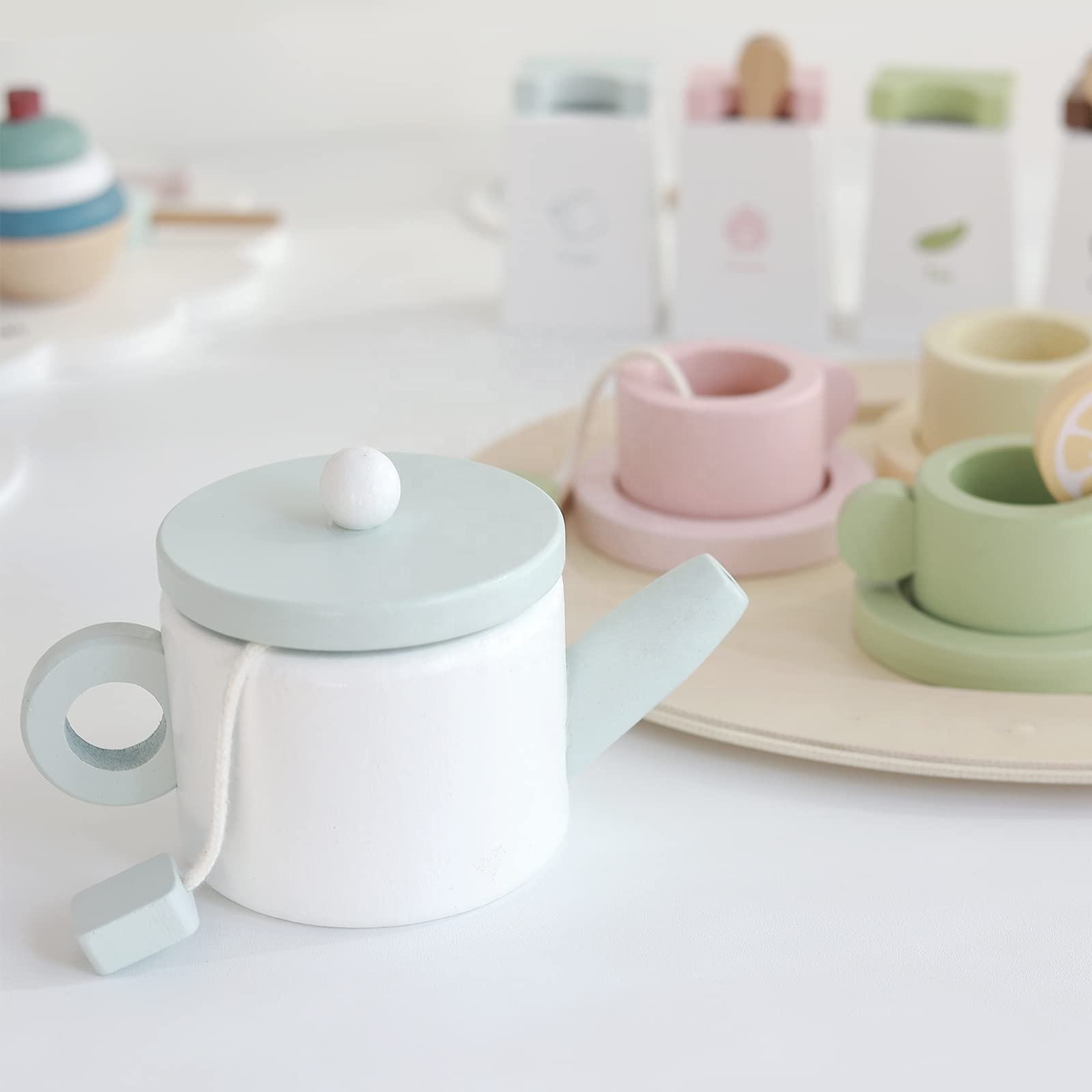 Wood Tea Set Toy Gift Pretend Play Toys Afternoon Tea Wooden Montessori Toys Wooden Tea Set (7)