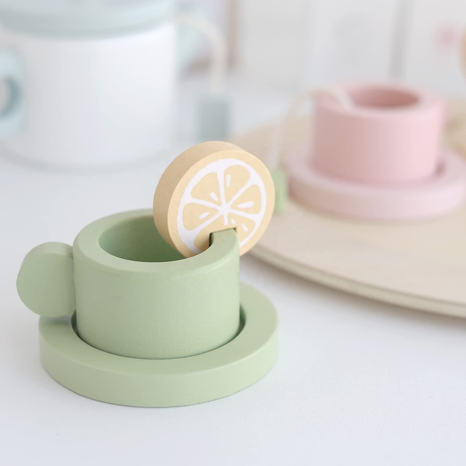 Wood Tea Set Toy Gift Pretend Play Toys Afternoon Tea Wooden Montessori Toys Wooden Tea Set (9)