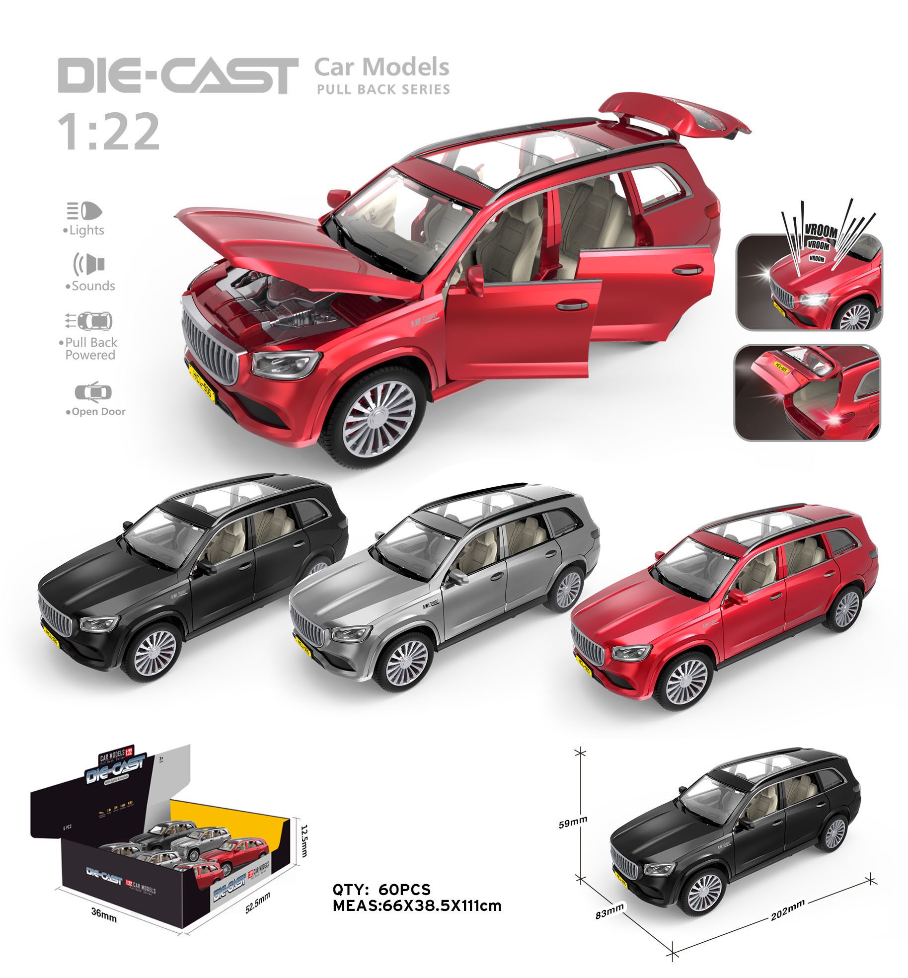 Alloy Car Model Vibration Absorber Sound Lights Classic Vehicles Collection Decoration Die-Cast Alloy Model Pull-Back Car (3)