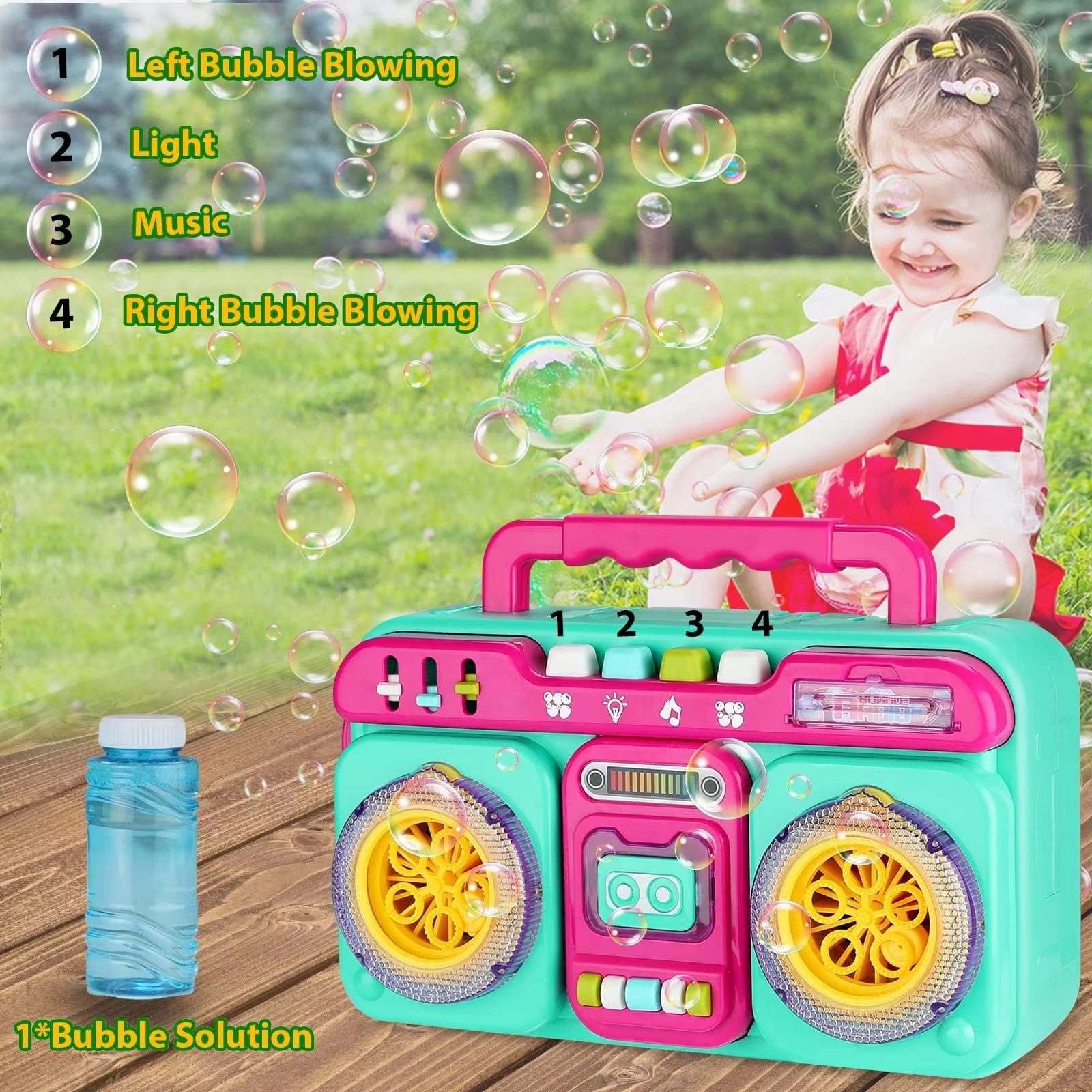 Automatic Bubble Machine with Music and Flashlight - Perfect for Kids' Parties and Outdoor Fun (8)