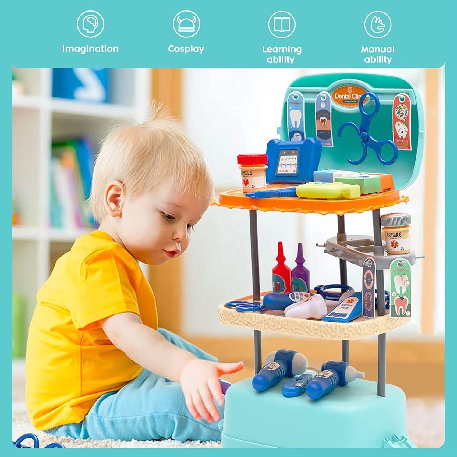 Dental Clinic Play-set with 43PCS Accessories 3-in-1 Kids' Set - Perfect for Aspiring Little Dentists (8)