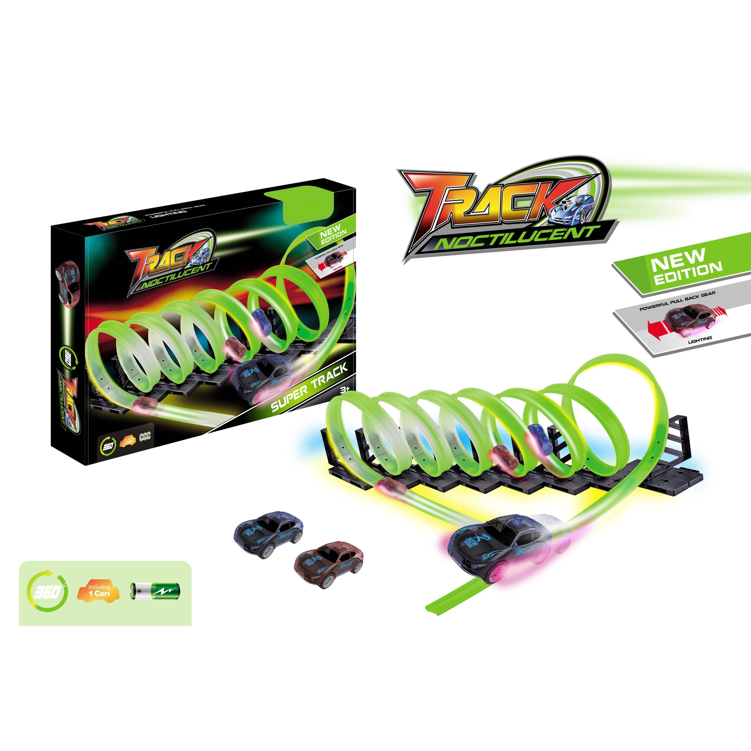 Glow Track Set Including Two Luminous Pull Back Car Fluorescent Track Accessories High Speed Super Loop Speedway (20)