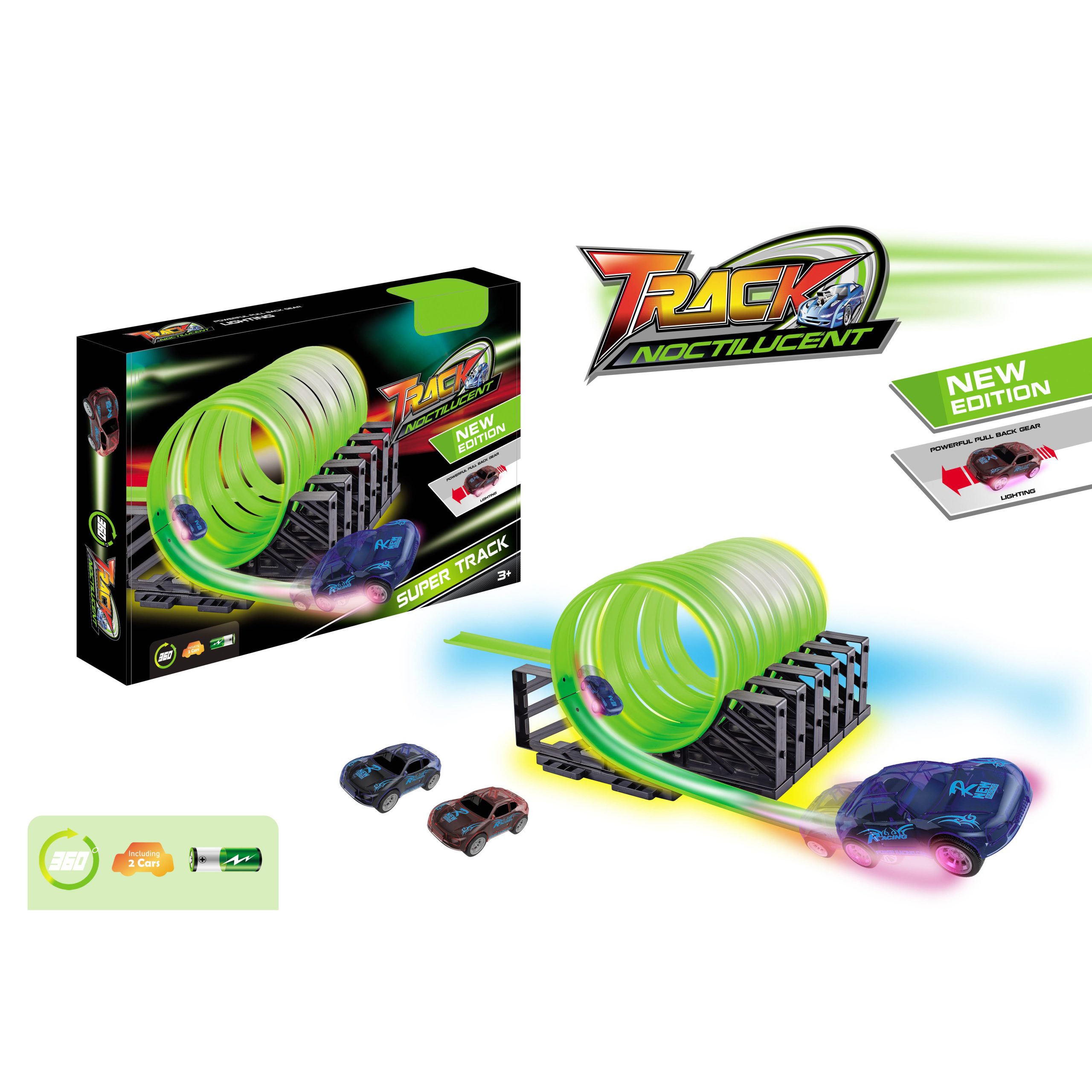 Glow Track Set Including Two Luminous Pull Back Car Fluorescent Track Accessories High Speed Super Loop Speedway (3)