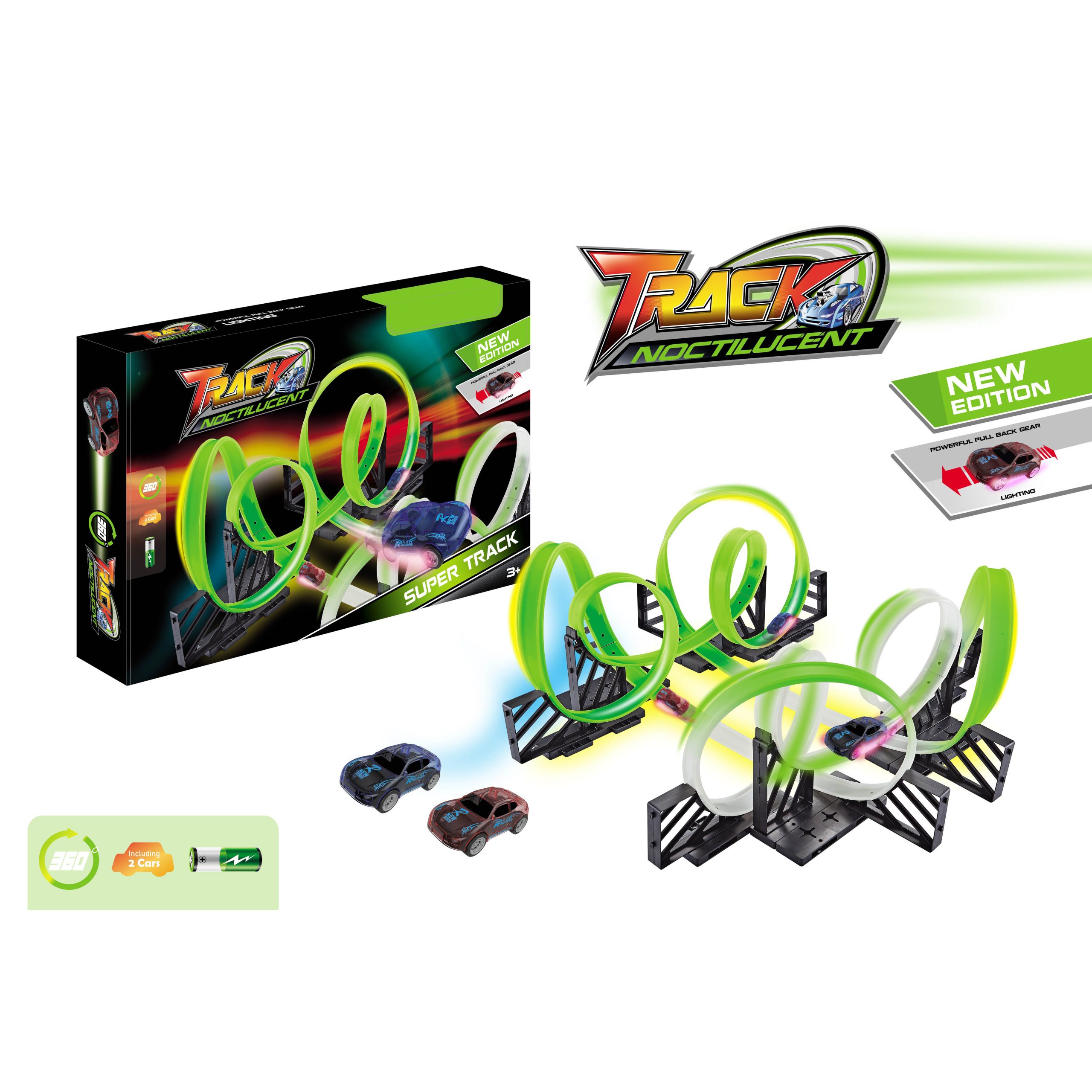 Glow Track Set Including Two Luminous Pull Back Car Fluorescent Track Accessories High Speed Super Loop Speedway (4)