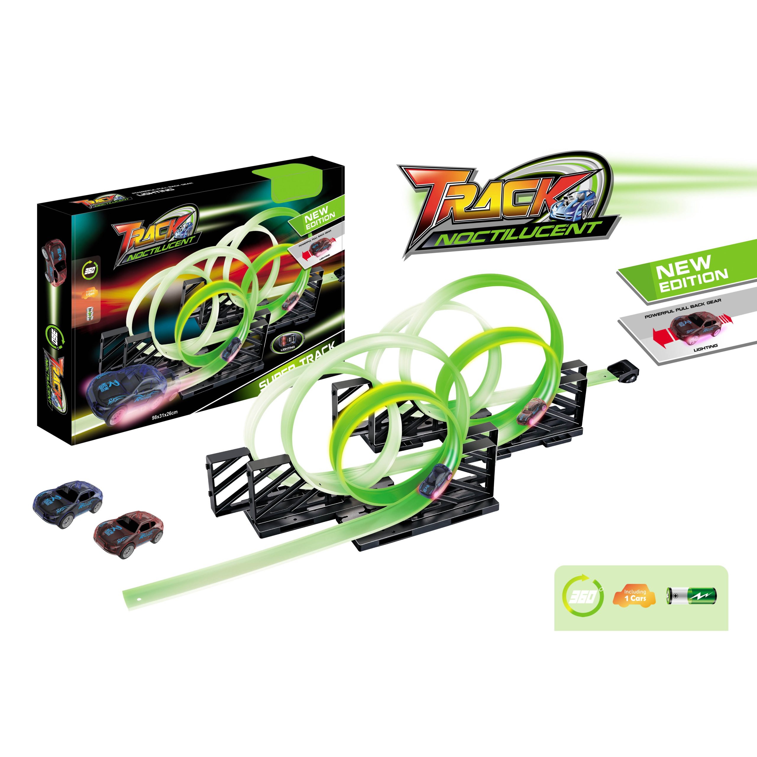 Glow Track Set Including Two Luminous Pull Back Car Fluorescent Track Accessories High Speed Super Loop Speedway (8)