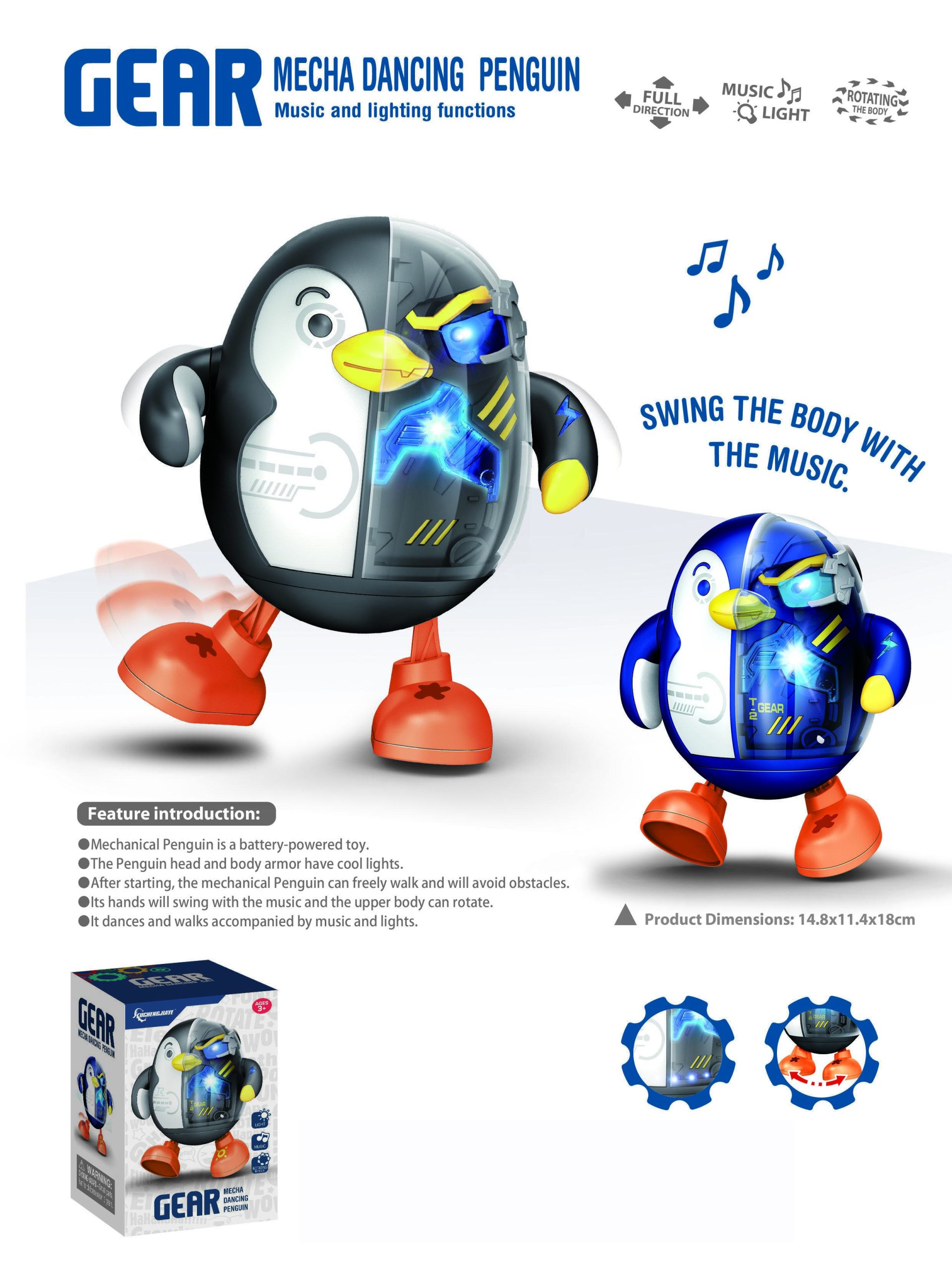 Mechanical Dancing Penguin Robot Toy with Music, Lights, and Obstacle Avoidance - Interactive Children's Gift (1)