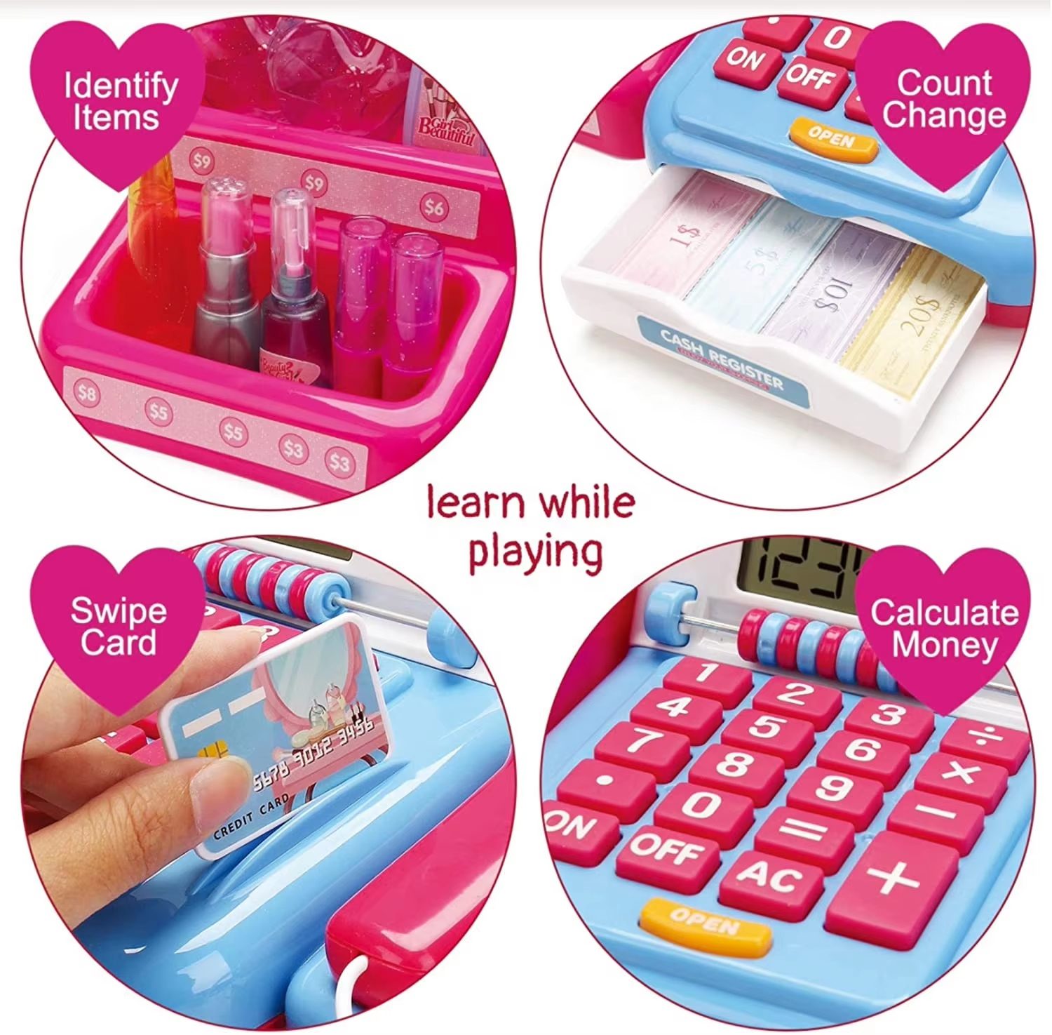 Beauty Salon Set with Cash Register Kids' Pretend Play - 20-Piece Toy for Girls, Including Makeup and Credit Card, Perfect for Birthdays and Christmas (5)