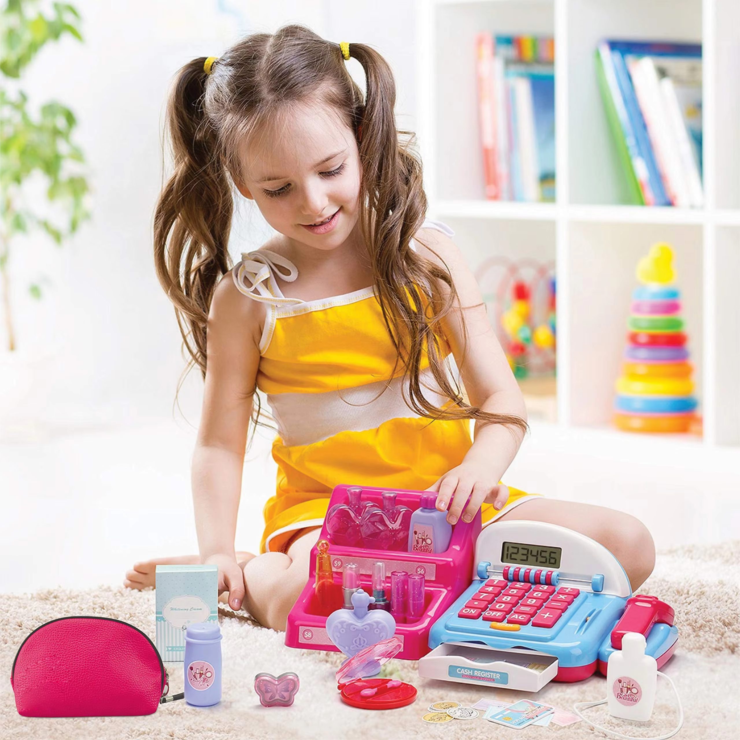 Beauty Salon Set with Cash Register Kids' Pretend Play - 20-Piece Toy for Girls, Including Makeup and Credit Card, Perfect for Birthdays and Christmas (9)