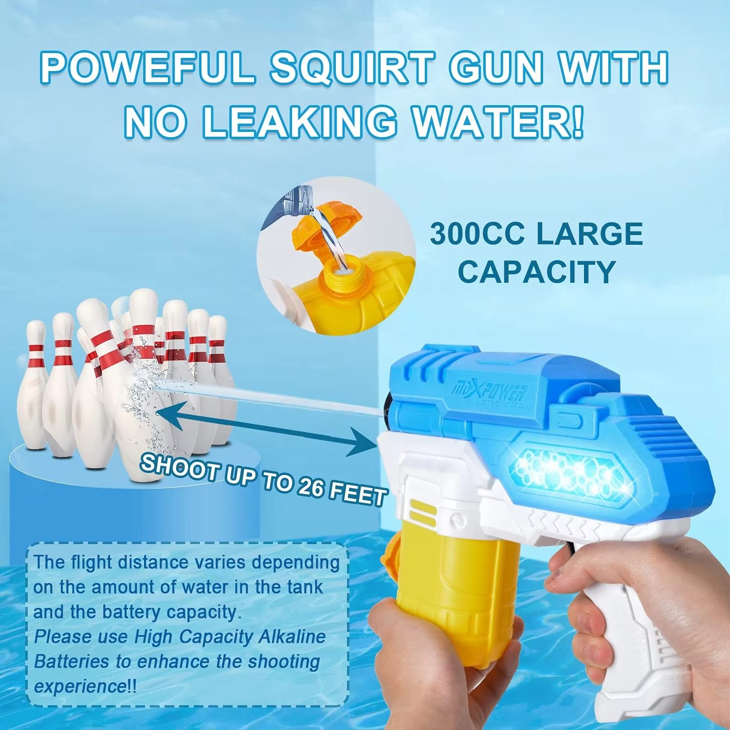 Electric Squirt Gun with Cool Lights and Sound Effects - Up to 26 Feet Shooting Range, Perfect for Kids' Water Play (10)