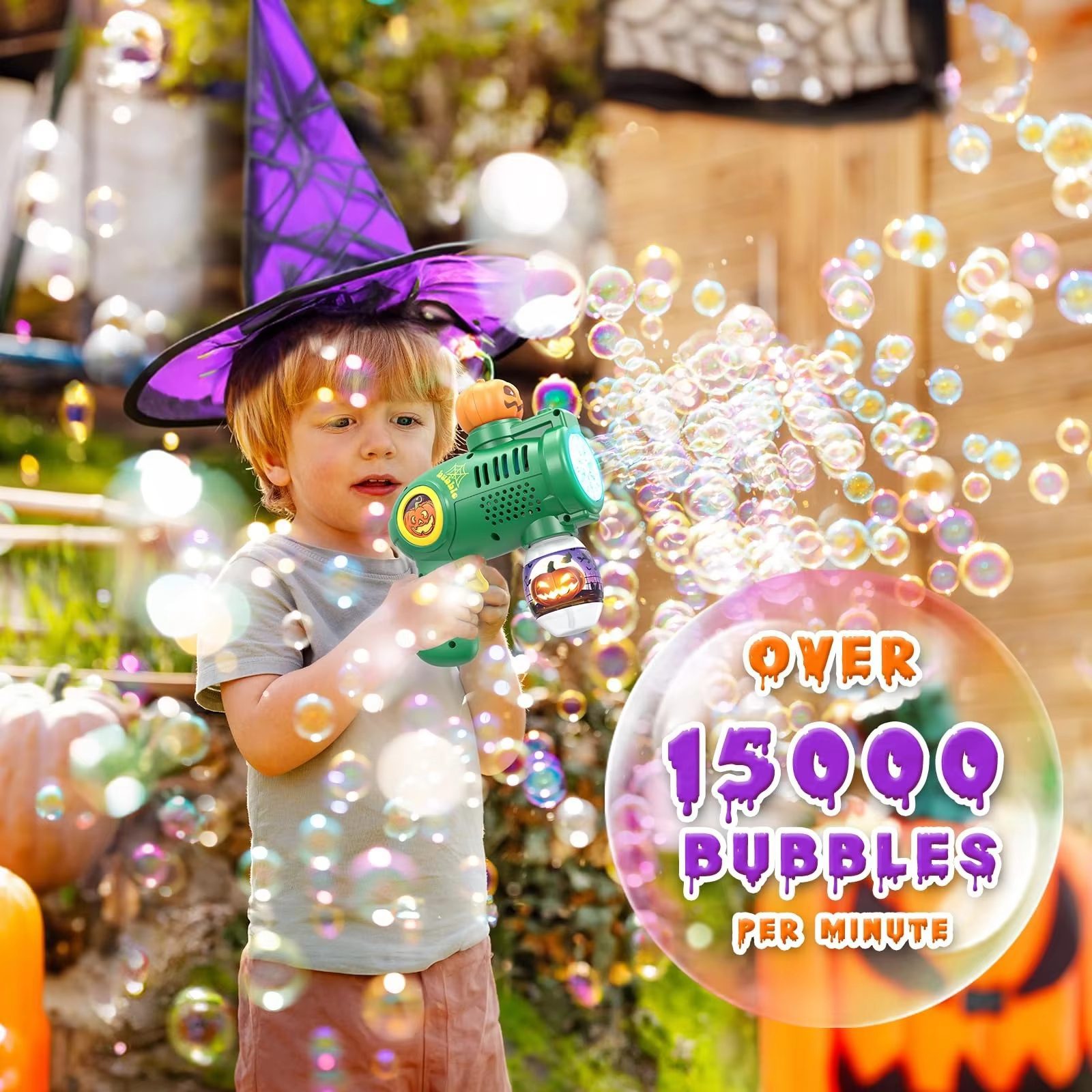 Halloween Bubble Gun Kit Leak-Proof Design with LED Lights and Safe ABS Material for Kids (8)