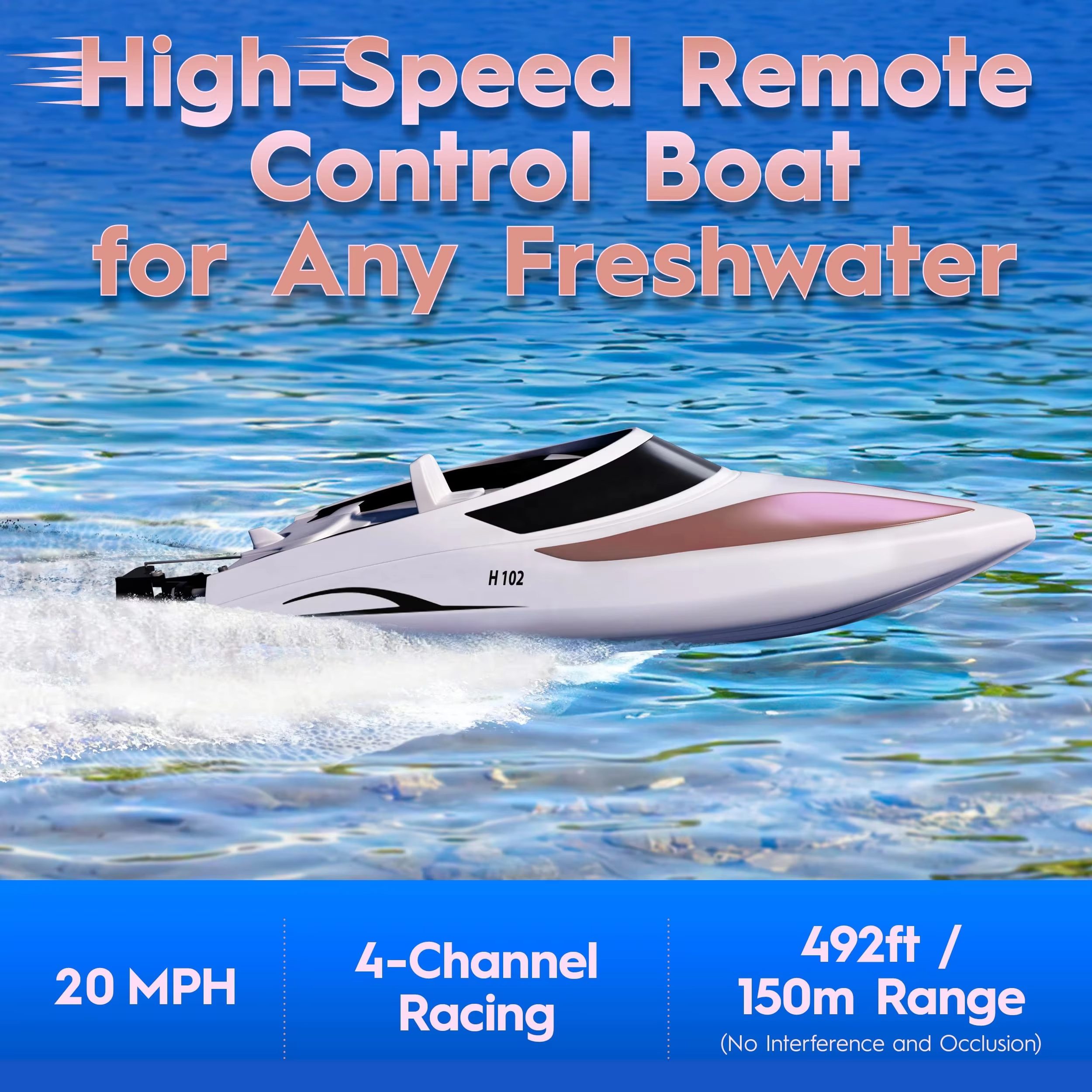 High-Speed Remote Control Boat with 2.4 GHz 4-Channel Racing 20 MPH, 150m Range, and Premium Durable Construction for Freshwater Excitement (8)
