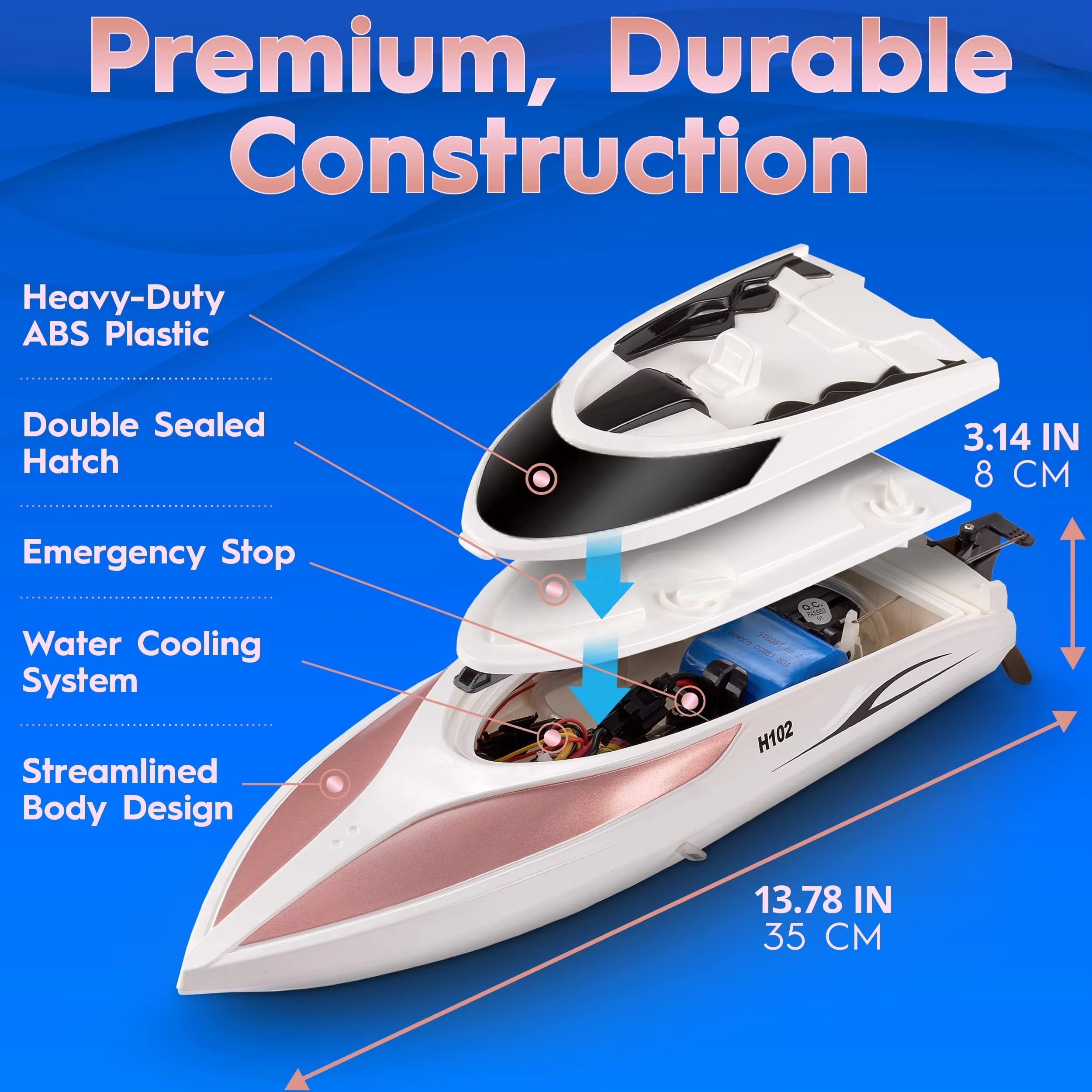 High-Speed Remote Control Boat with 2.4 GHz 4-Channel Racing 20 MPH, 150m Range, and Premium Durable Construction for Freshwater Excitement (9)