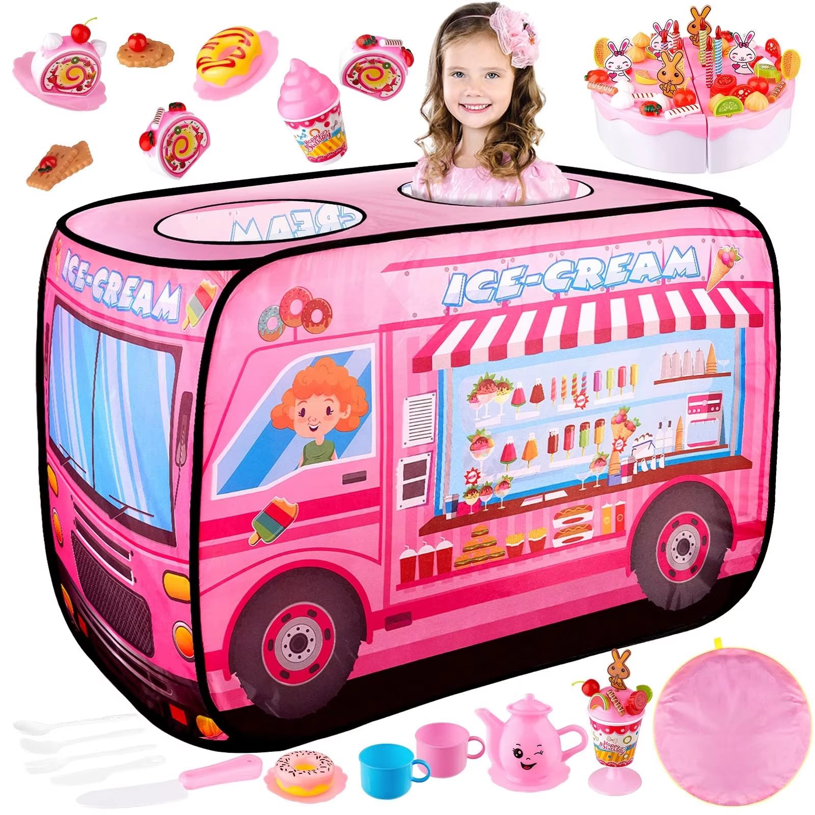 Ice Cream Play-set Pink Ice Cream Truck with Accessories for Pretend Play and Family Fun (5)