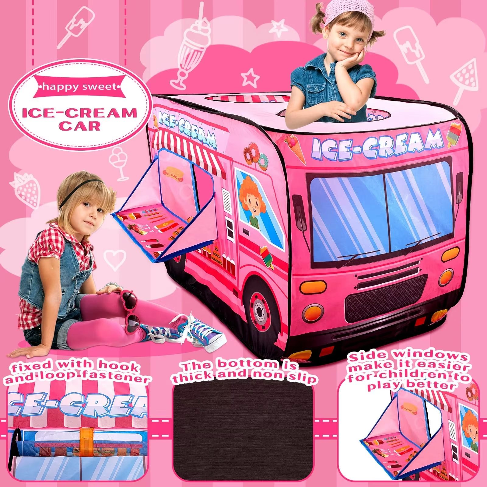 Ice Cream Play-set Pink Ice Cream Truck with Accessories for Pretend Play and Family Fun (7)