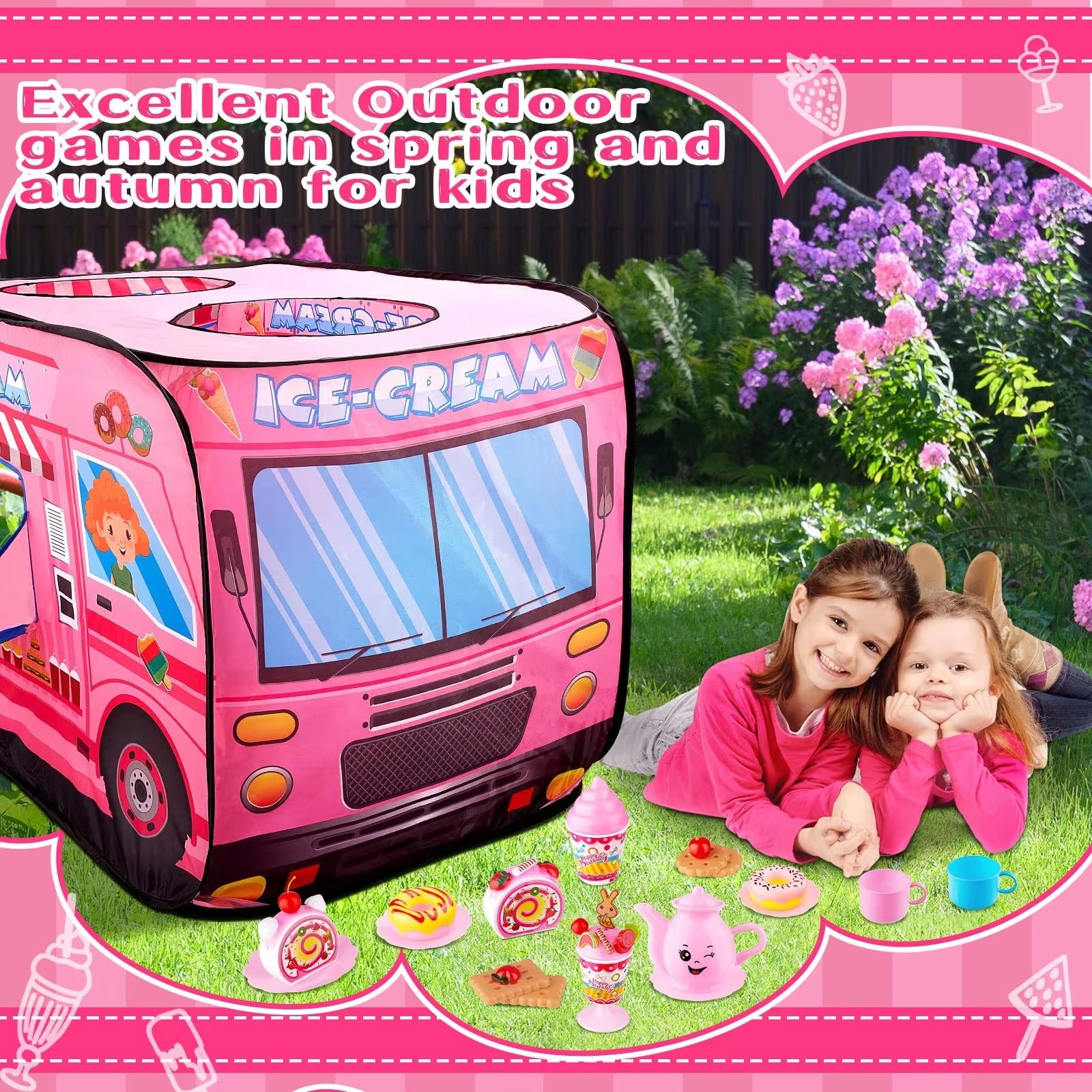 Ice Cream Play-set Pink Ice Cream Truck with Accessories for Pretend Play and Family Fun (8)