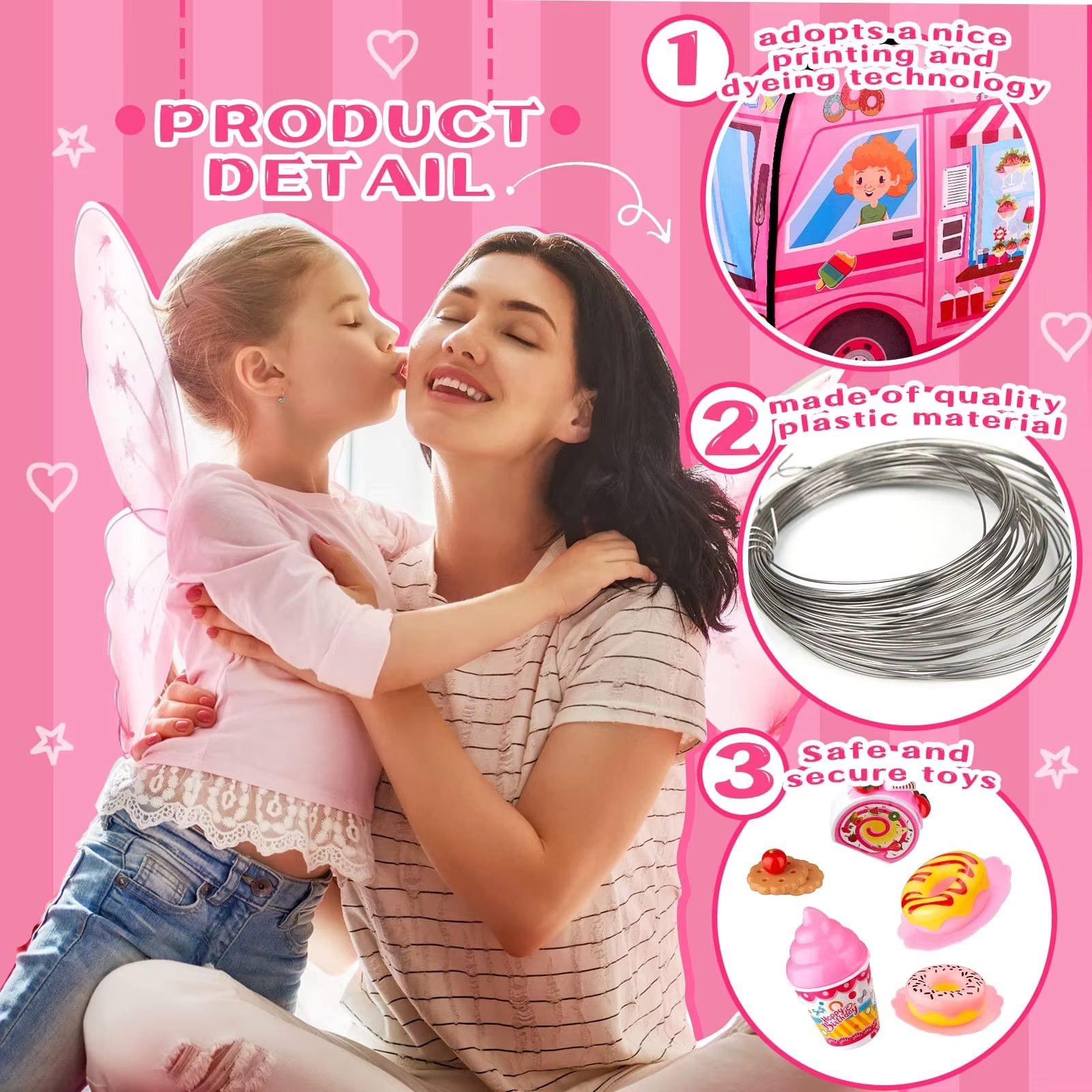 Ice Cream Play-set Pink Ice Cream Truck with Accessories for Pretend Play and Family Fun (9)