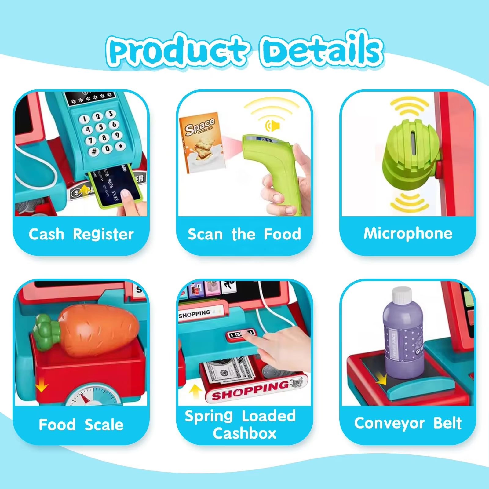 Kids Cash Register Toy Set Interactive Learning with Real Calculator & Play Money for Early Math Skills Development (10)