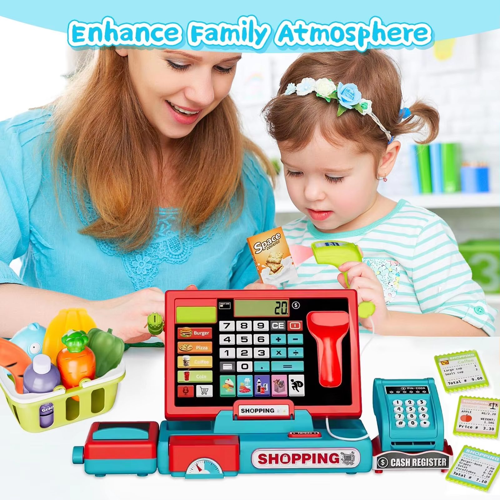 Kids Cash Register Toy Set Interactive Learning with Real Calculator & Play Money for Early Math Skills Development (11)