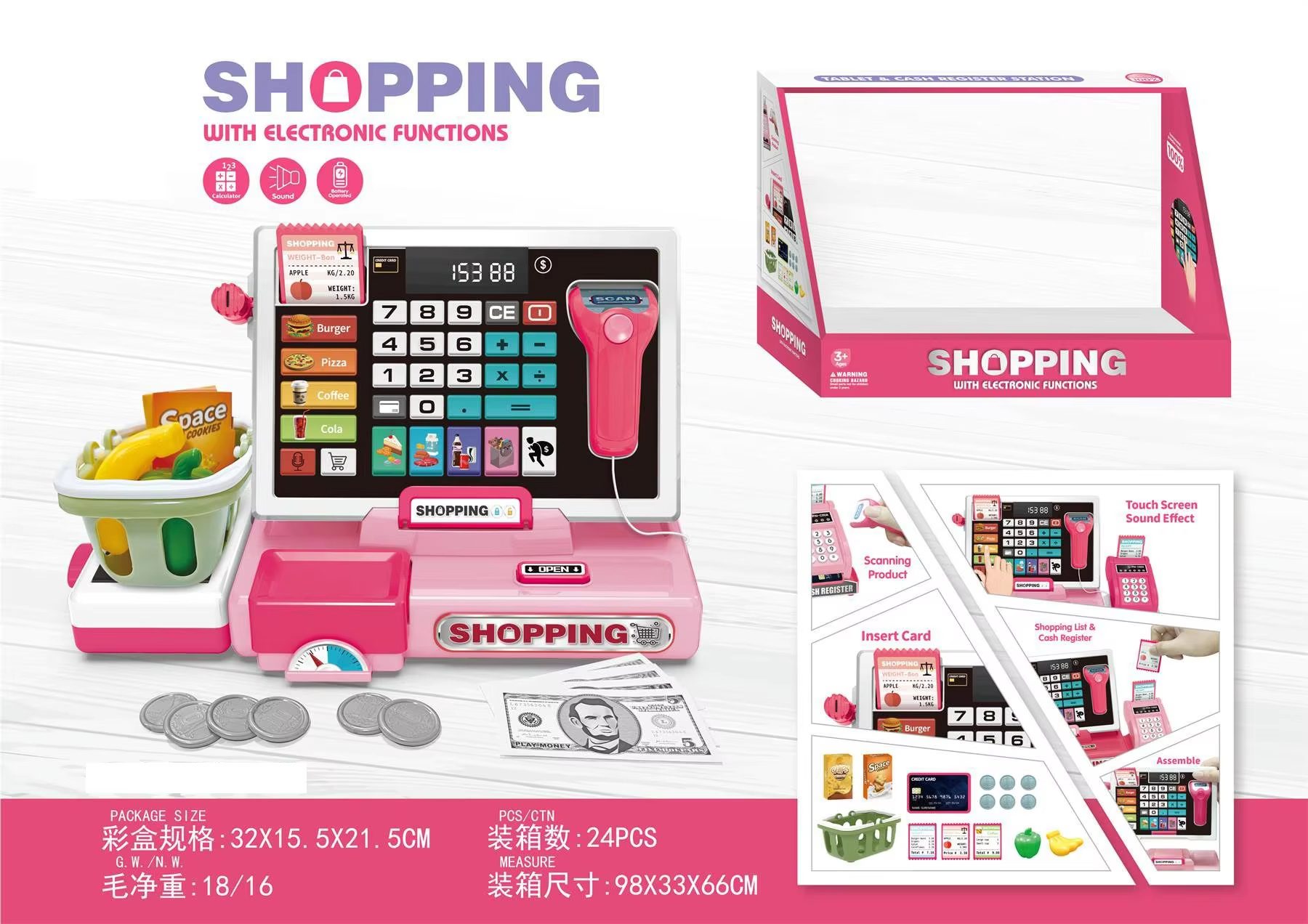 Kids Cash Register Toy Set Interactive Learning with Real Calculator & Play Money for Early Math Skills Development (13)