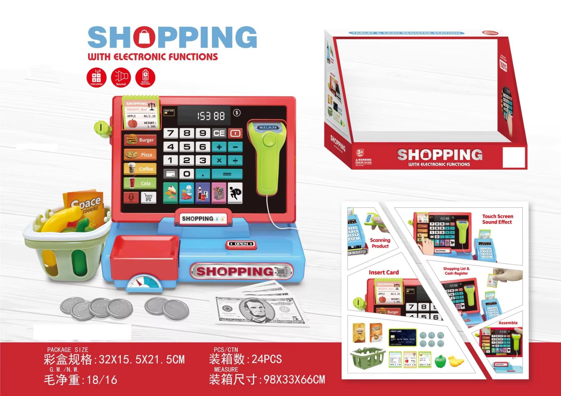 Kids Cash Register Toy Set Interactive Learning with Real Calculator & Play Money for Early Math Skills Development (15)
