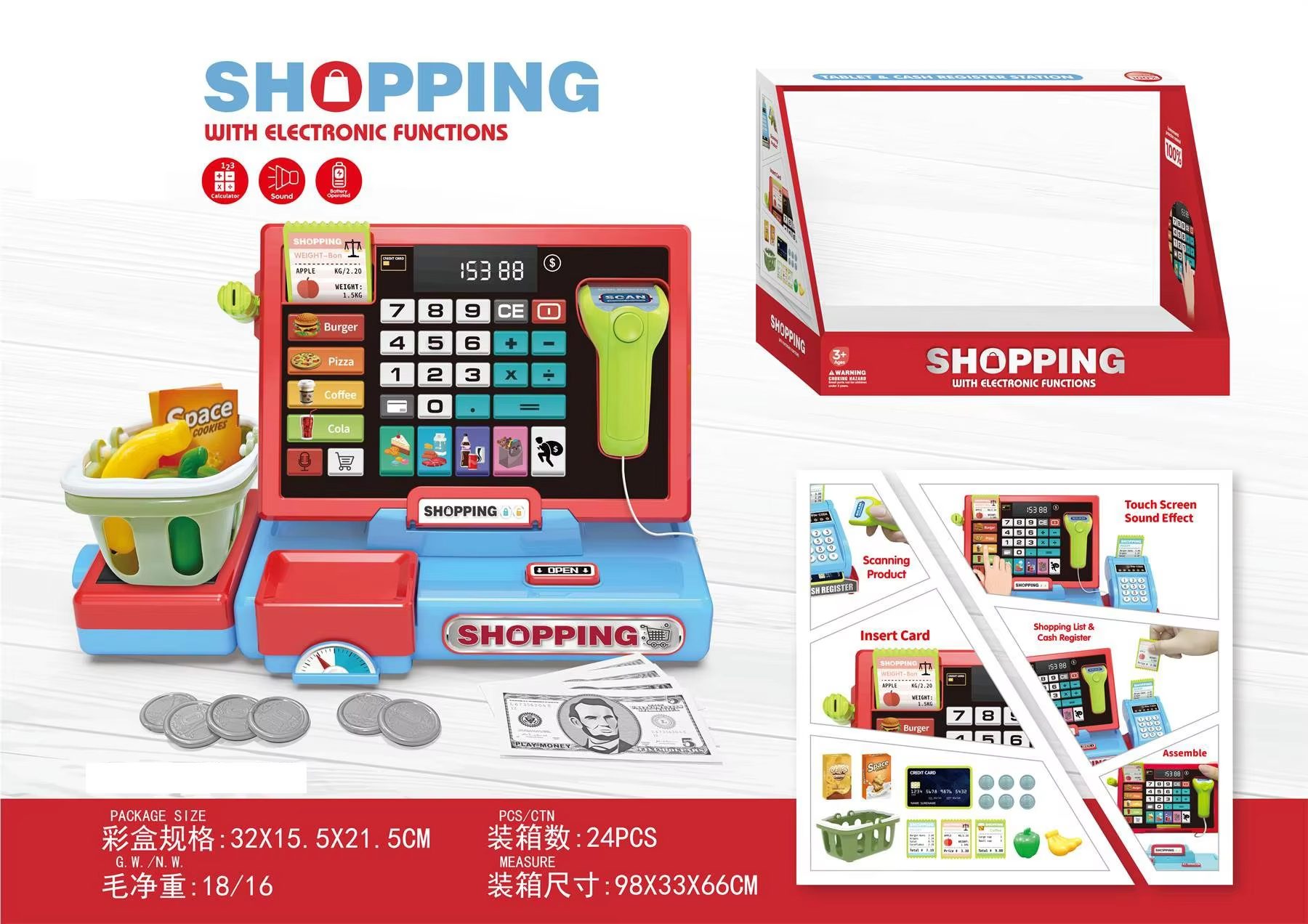 Kids Cash Register Toy Set Interactive Learning with Real Calculator & Play Money for Early Math Skills Development (18)