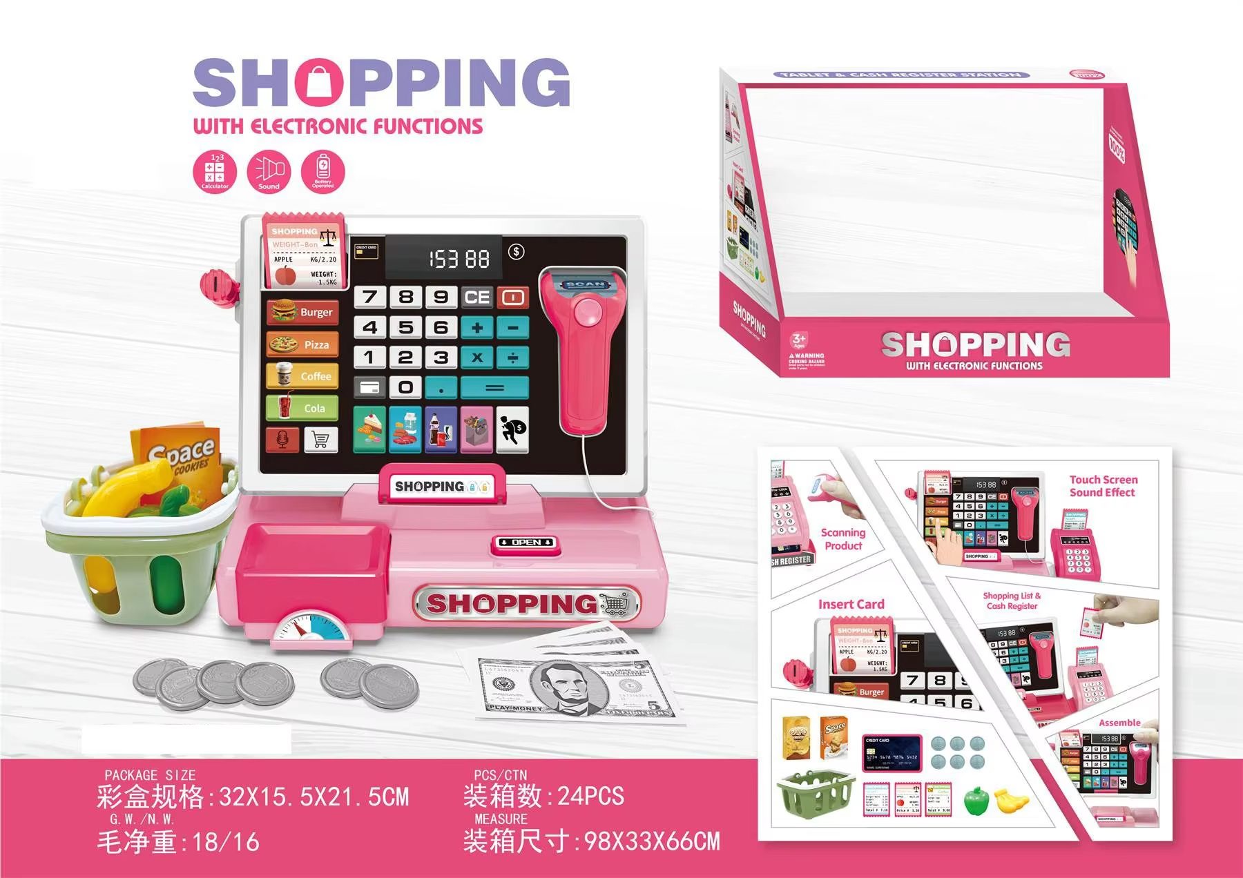 Kids Cash Register Toy Set Interactive Learning with Real Calculator & Play Money for Early Math Skills Development (19)