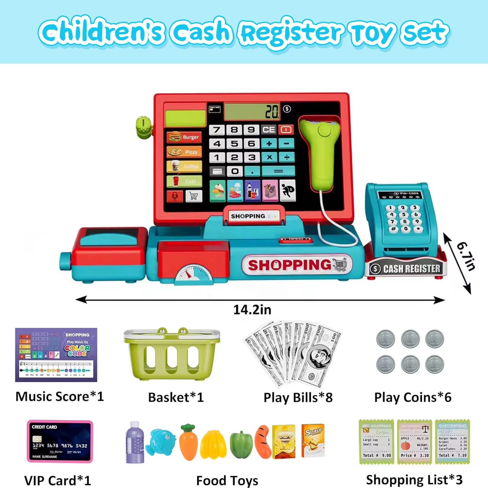 Kids Cash Register Toy Set Interactive Learning with Real Calculator & Play Money for Early Math Skills Development (7)