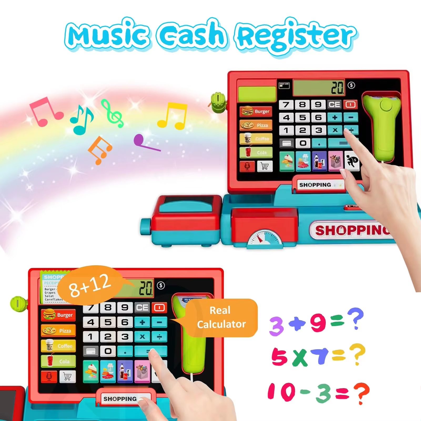 Kids Cash Register Toy Set Interactive Learning with Real Calculator & Play Money for Early Math Skills Development (9)